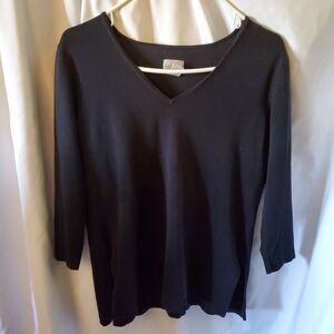 Chicos Travelers Womens Top Black 3/4 Sleeve V Neck Stretch, Size 1 (M)